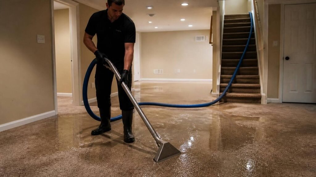 Water extraction during flooded basement cleanup in Falcon Heights, Minnesota